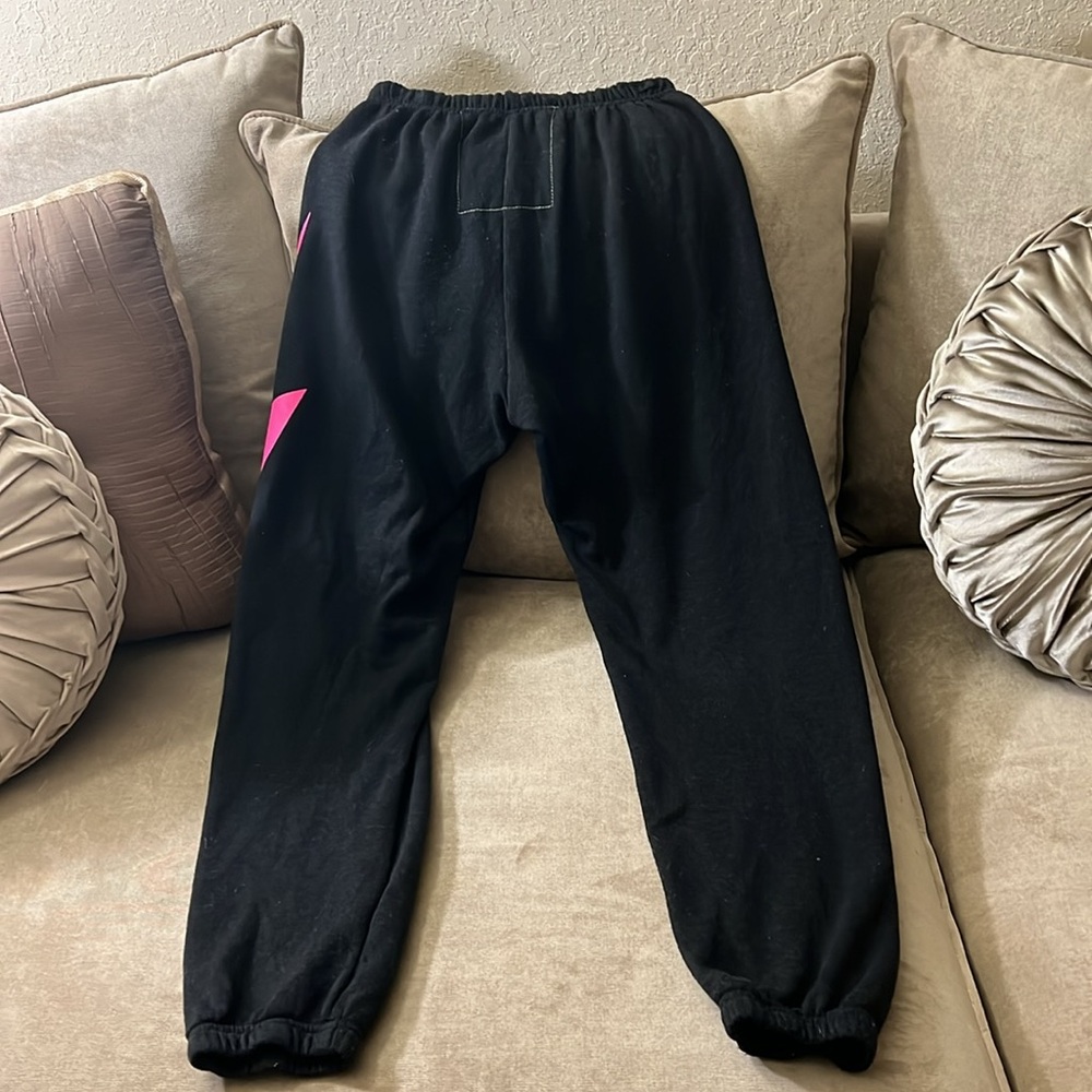 Aviator Nation Black Sweatpants with Hot Pink Lightning Bolt - Picture 6 of 6